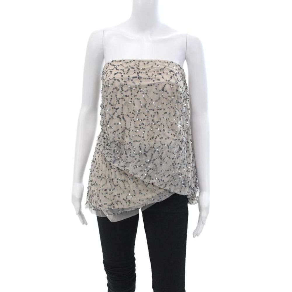 Black Saks Fifth Avenue Women's One Shoulder Short Sleeves Sequin Blouse Size M